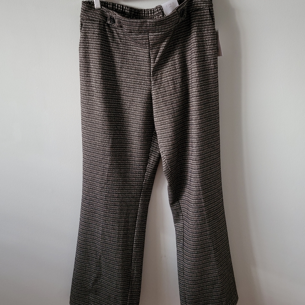 NWT Cleo Petites Soft Wide Leg Patterned Trousers Dark Brown